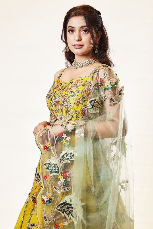 Floral Embroidered Sunshine Yellow Lehenga Set