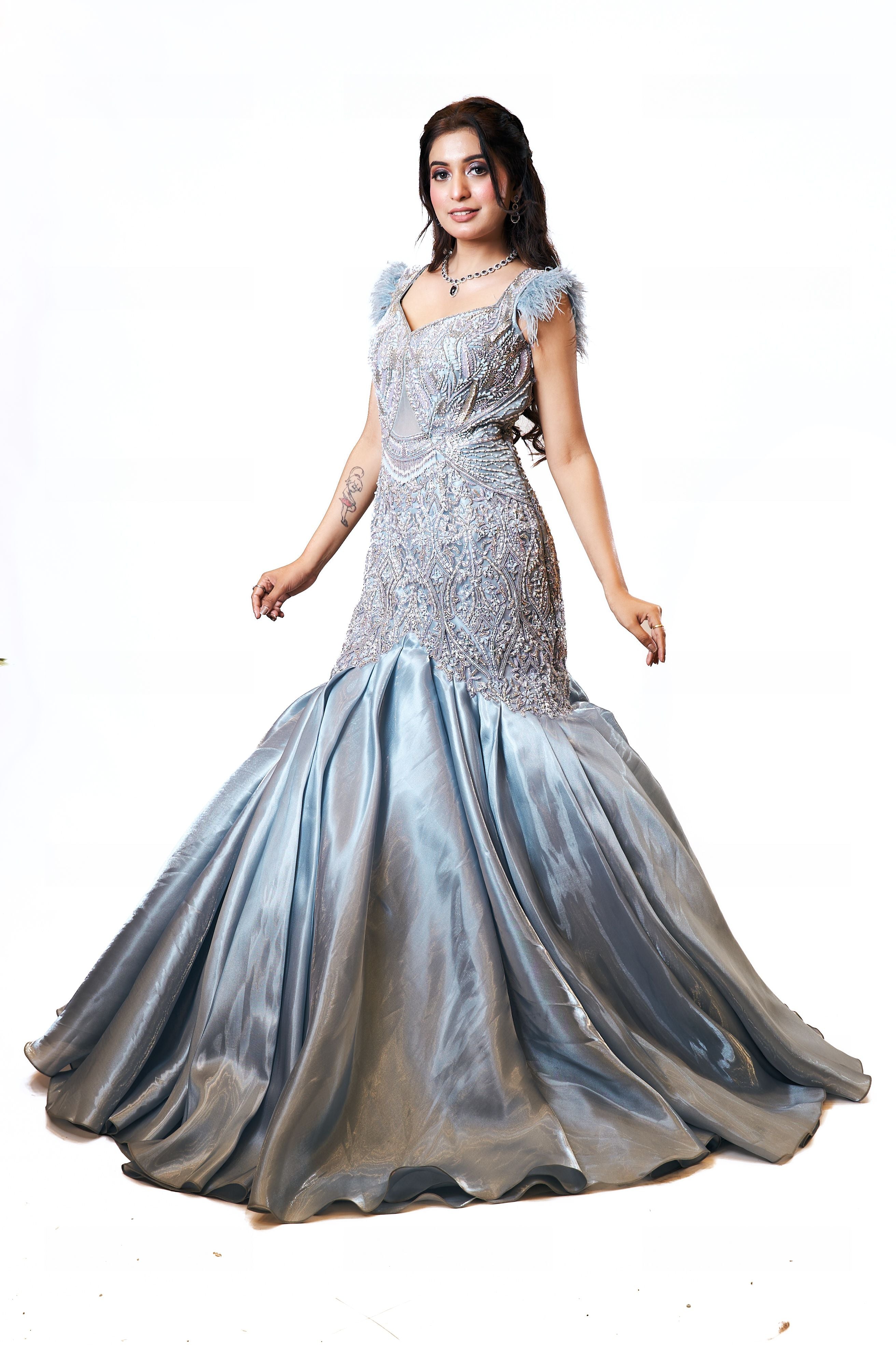 Ice Blue Mermaid Gown Aanchal Designers Ice Blue Mermaid Gown Aanchal Designers