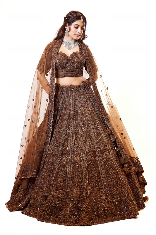 Opulent Bronze Embroidered Bridal Lehenga