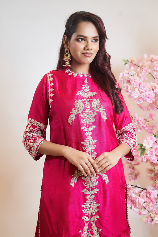 Elegant Pink Embroidered Kurta Palazzo Set