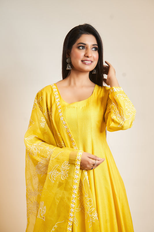 Mustard yellow Anarkali Set