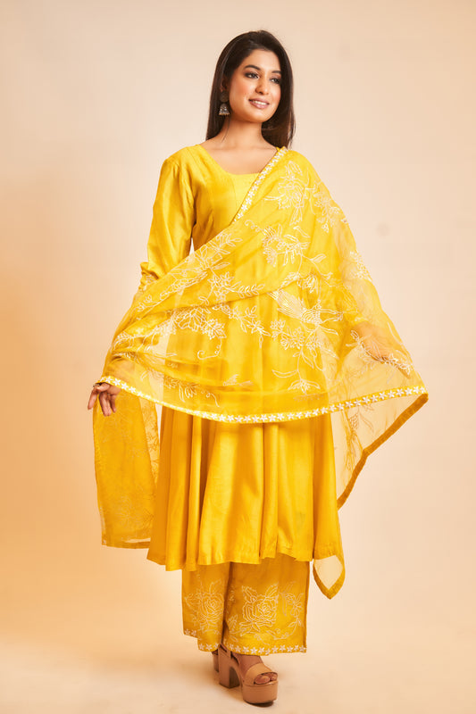 Mustard yellow Anarkali Set