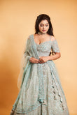 Elegant Pastel Blue Embroidered Off-Shoulder Lehenga