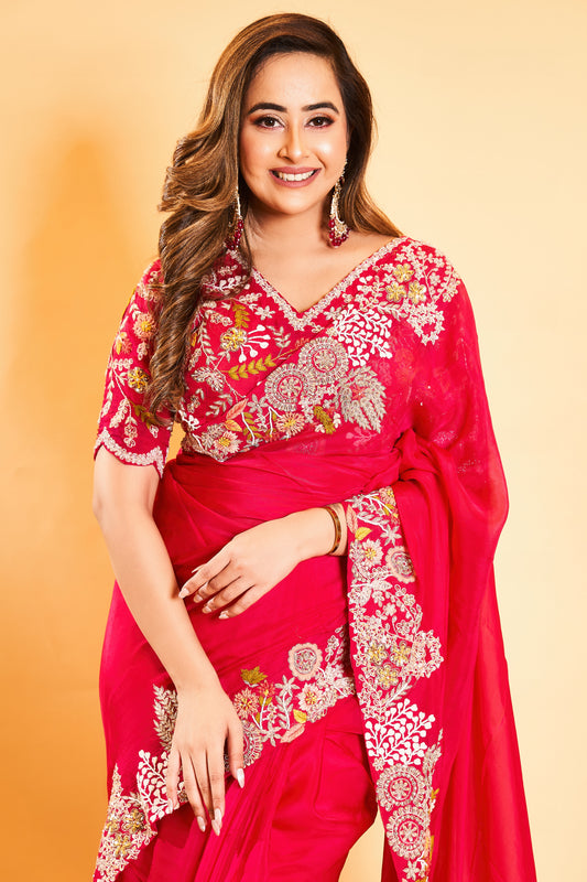 Elegant Pink Embroidered saree