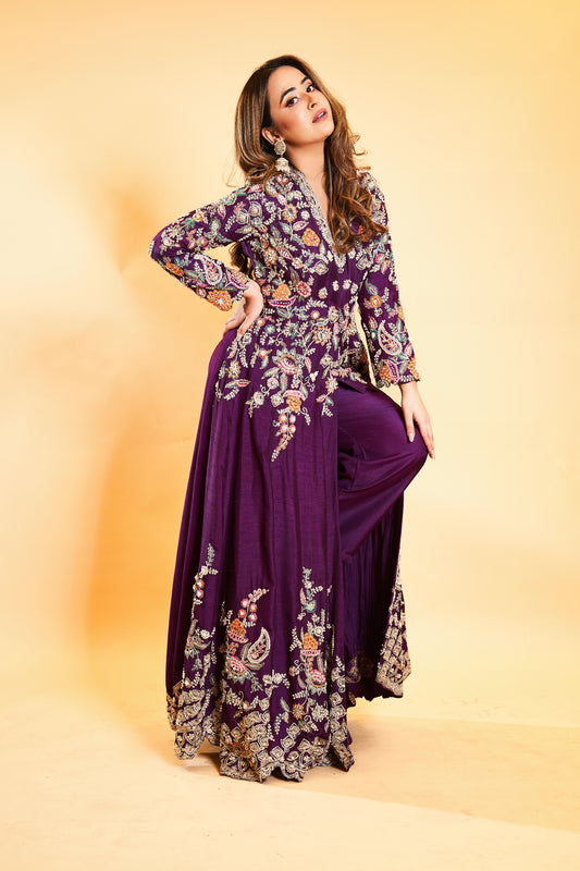 Deep Purple Embroidered Anarkali