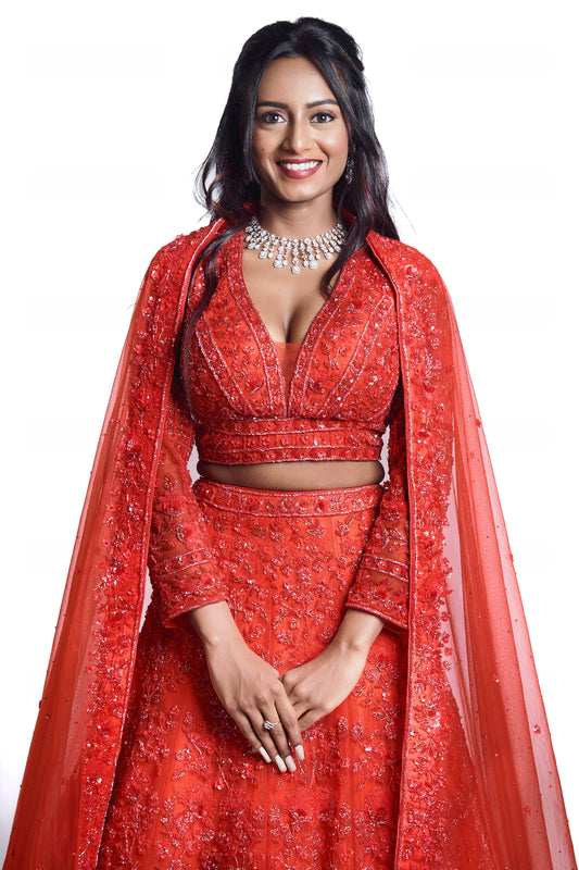 Embellished Red  Lehenga Set