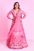 3d pink flower lehenga